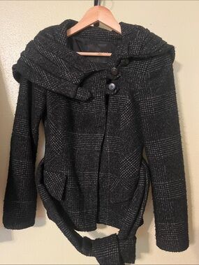 Zara Basic Plaid Asymmetric High Neck Wrap Jacket Coat wool size small 17” p2p